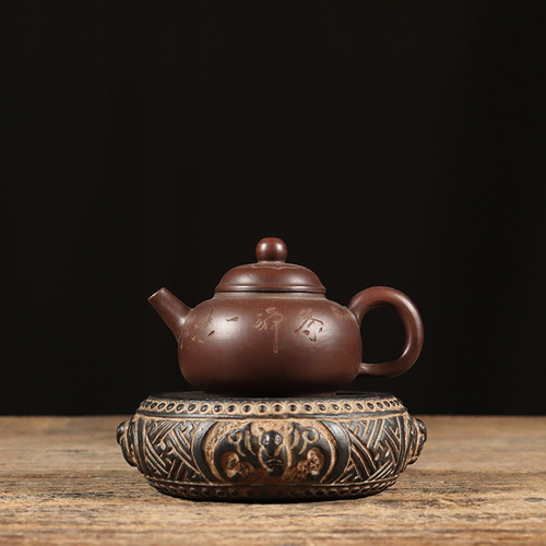仿古石雕天然青石 福寿石鼓 中式茶席装饰底座复古民俗怀旧摆件