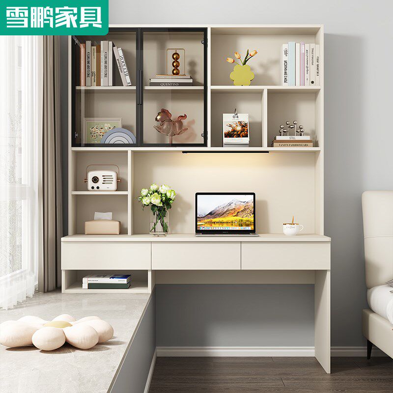 简约飘窗书桌学生写字桌台带书架书柜一体家用电脑学习桌6L54