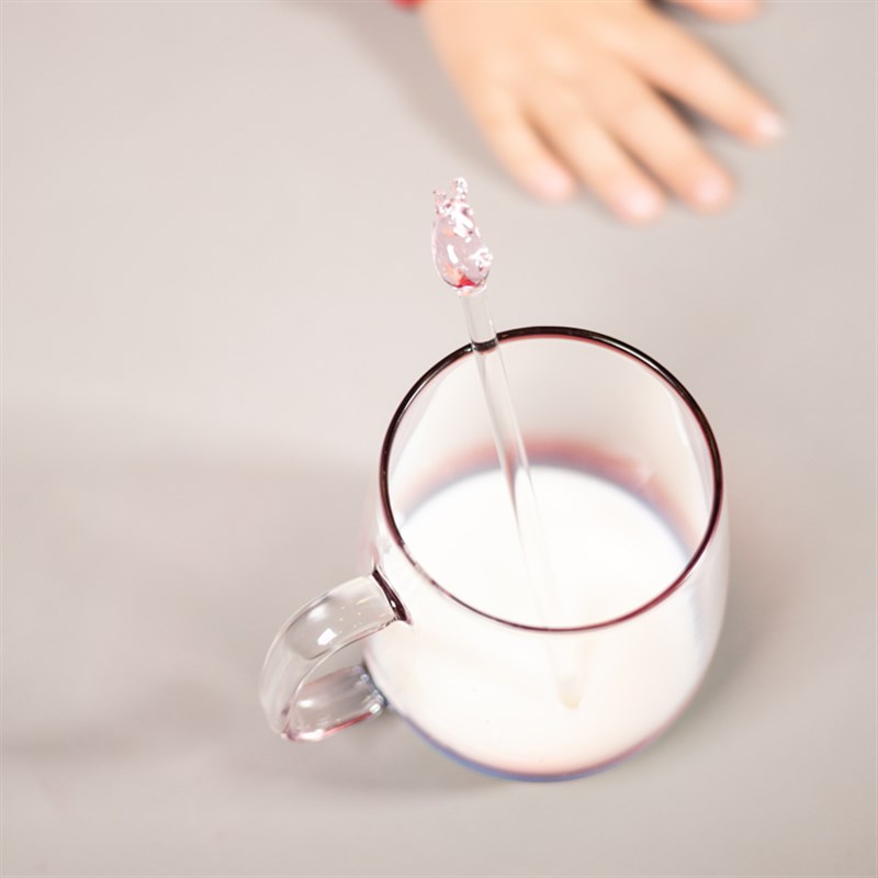 PHIPHY彩虹玻璃水杯简约牛奶早餐杯带把手茶杯果汁杯带搅拌棒家用图片