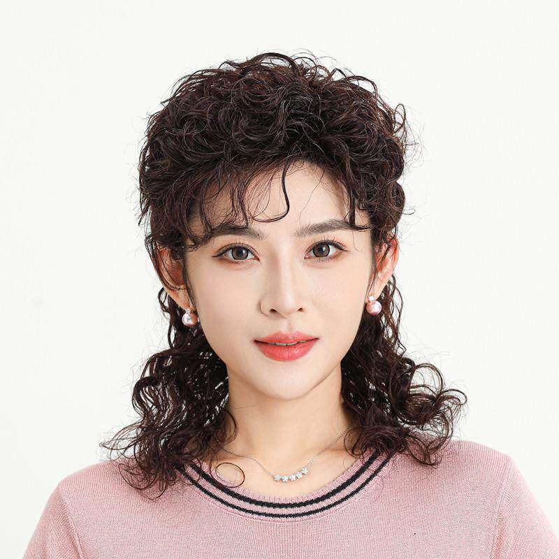 假发女长发真发自然2023新款时尚全头真人发羊毛卷半扎可盘发假发