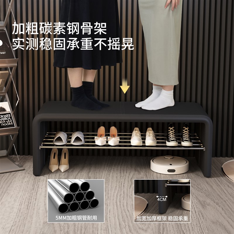 轻奢换鞋凳家用门口入户穿鞋凳鞋柜一体可坐式高级软包长条床尾凳