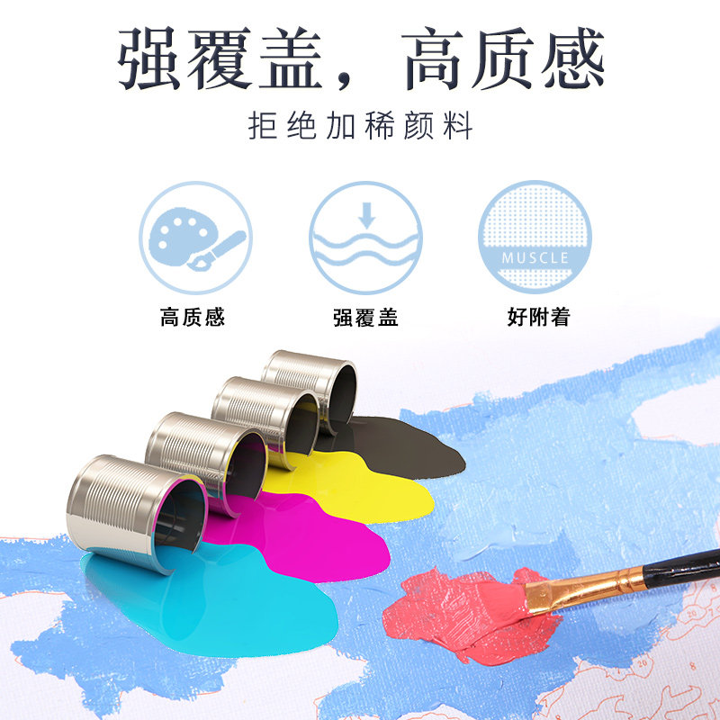 数字油画diy填色手绘客厅手工画画丙烯装饰油彩紫丁香与雏菊填充