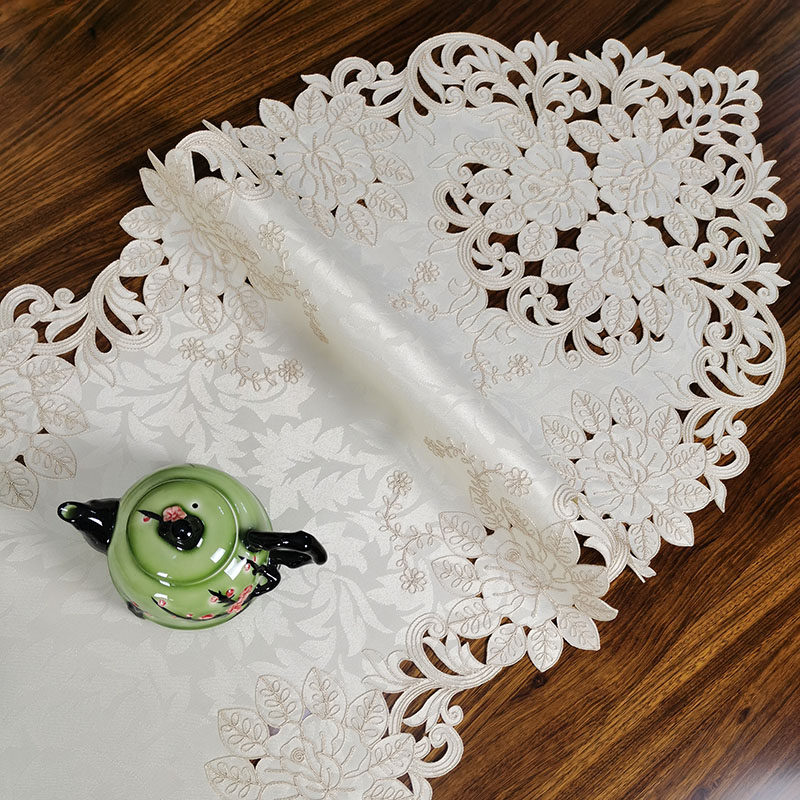 中式欧式布艺绣花桌布茶几巾桌旗桌垫镂空盖巾餐垫餐桌实木桌旗