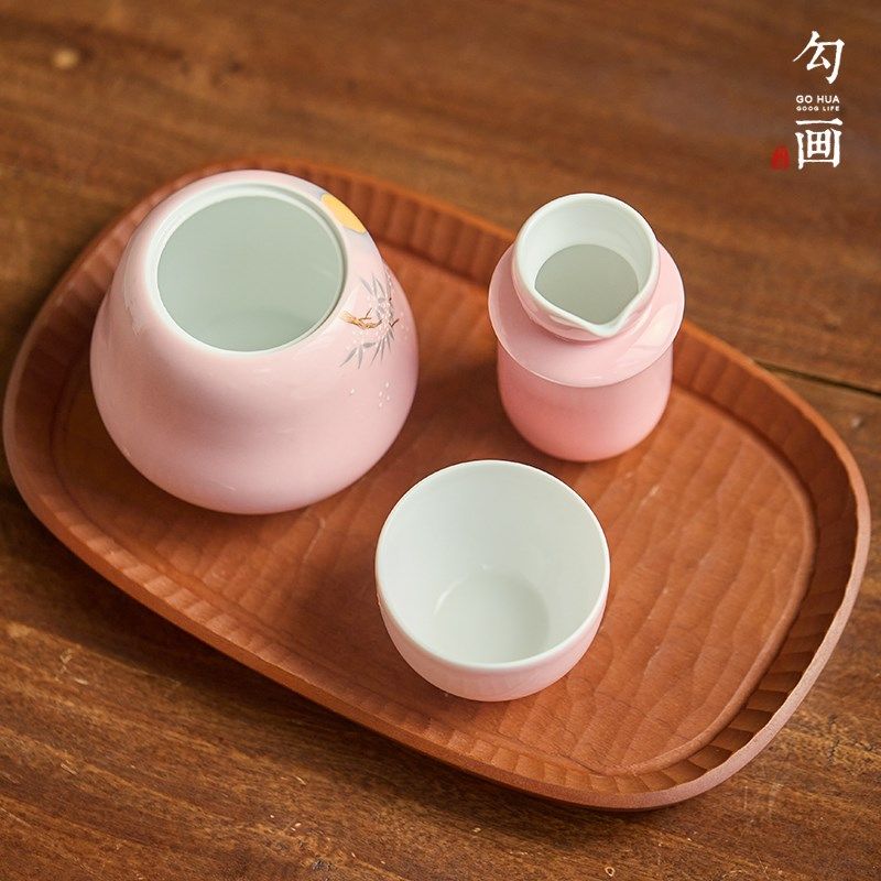 纯手绘粉色酒壶古风景德镇陶瓷烫酒壶老式二两白酒黄酒温酒器套装