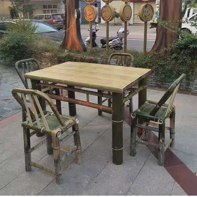 手工竹椅竹桌子茶桌茶台茶几家用阳台休闲桌椅组合户外靠背椅