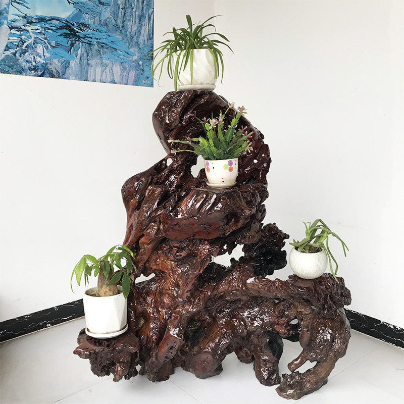 根雕精品花架 木雕盆景架摆件 樟木木整体 自然博古架 客厅家具