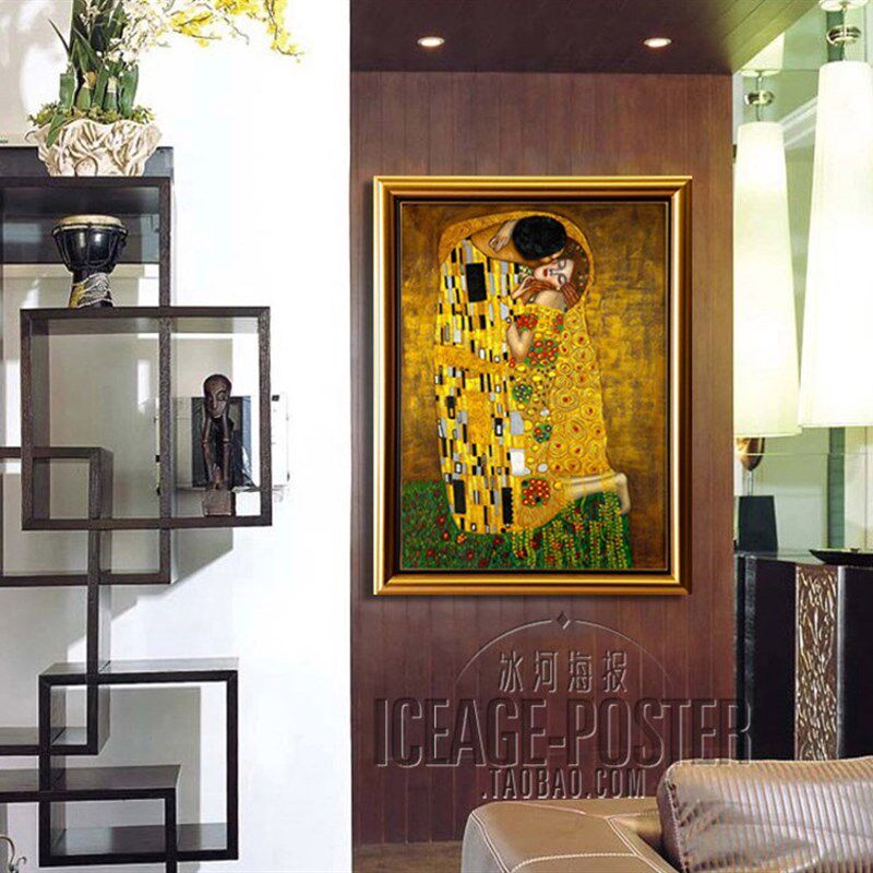 装饰画克里姆特接吻欧式油画有框画客厅酒店挂画玄关别墅卧室古典