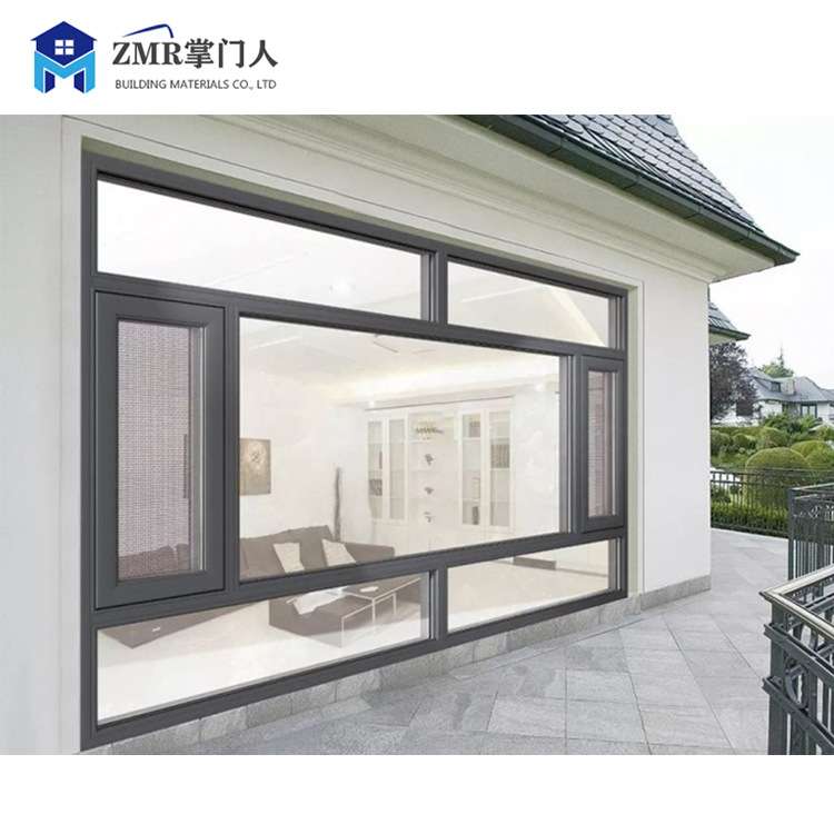 掌门人外贸铝合金平开窗一体断桥铝双层钢化玻璃黑色隔热隔音窗