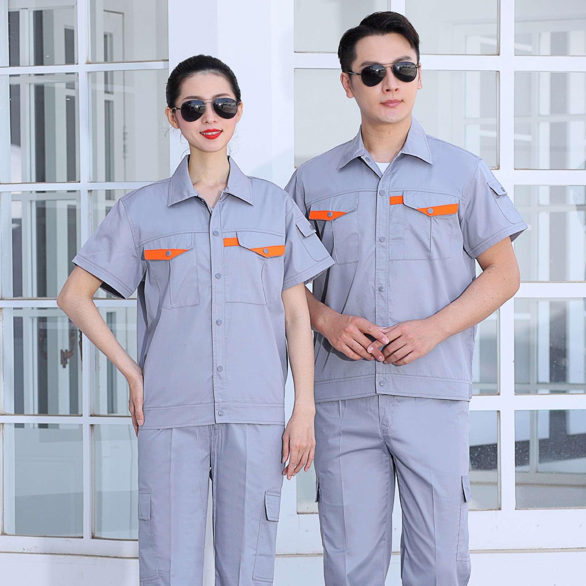 夏季短袖工作服劳保服机修服工程服后勤服可印LOGO和刺绣耐穿耐磨