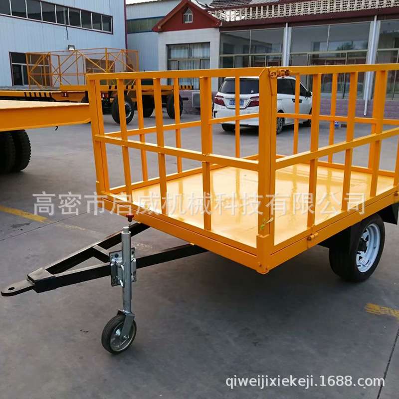 厂家供应围栏平板拖车 小型1吨单轴农用拖车 牵引挖掘机平板拖车