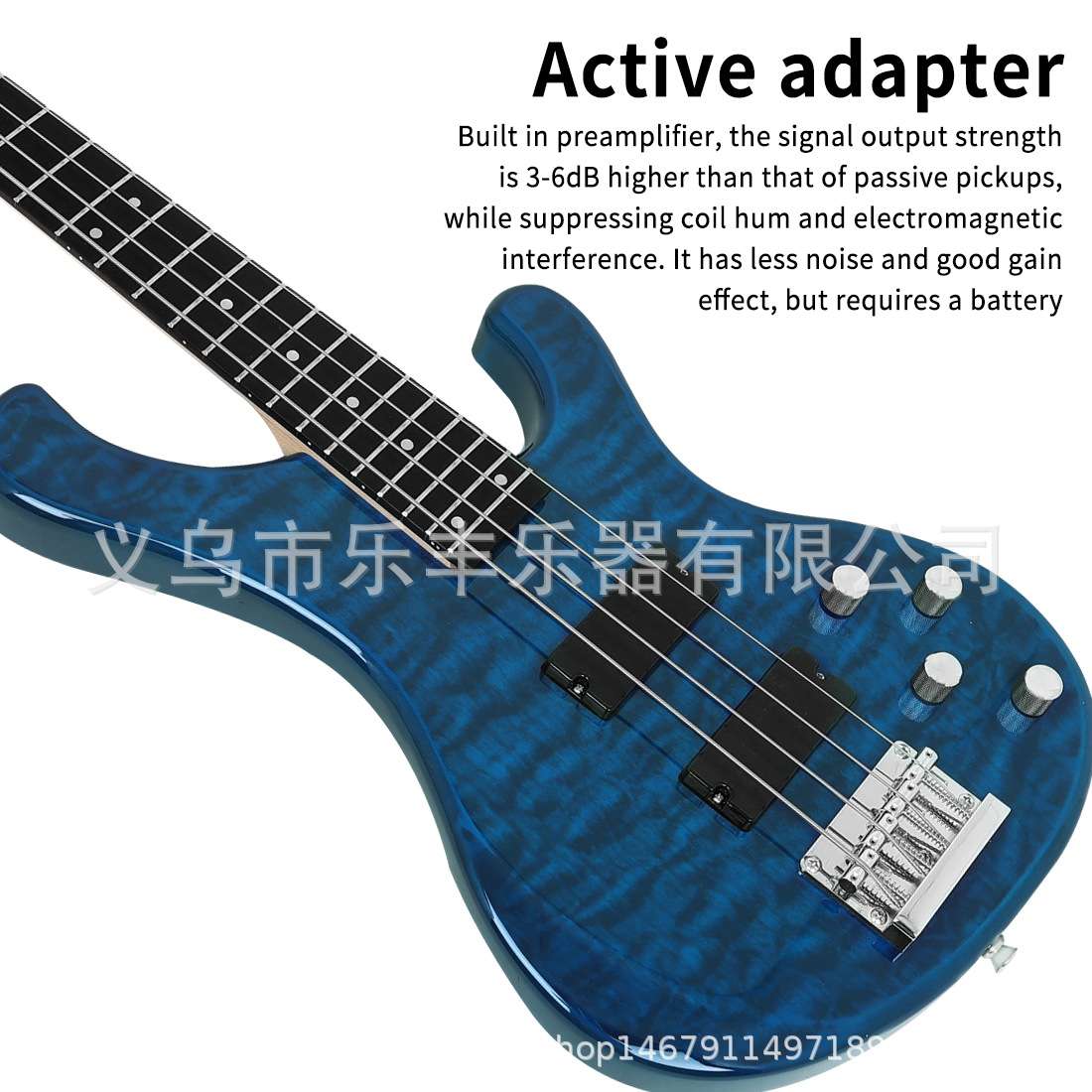 主动拾音器24品水波纹四弦电吉他电贝司初学者成人练习乐团演奏
