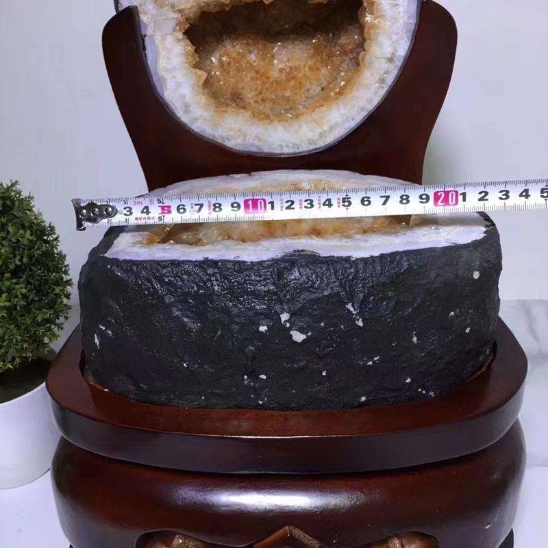 矿宝天然巴西黄晶洞黄晶洞聚宝盆钱袋子玛瑙原石办公居家摆件