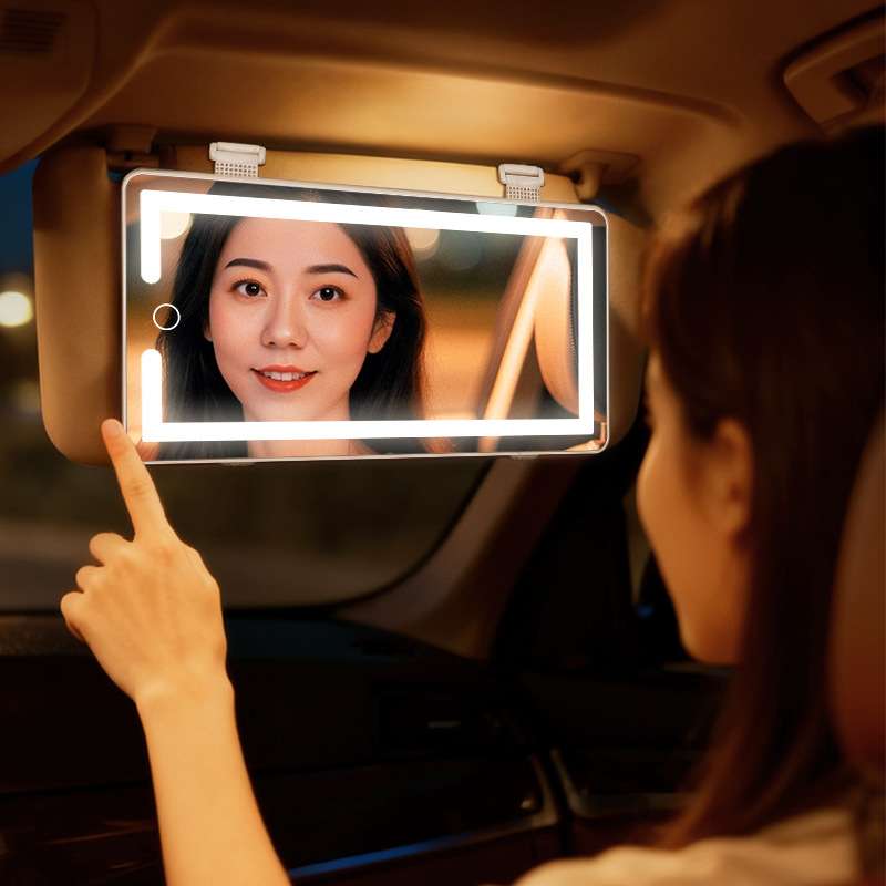 新品车载led化妆镜高清带灯车用副驾驶遮阳板美妆镜子带四边灯