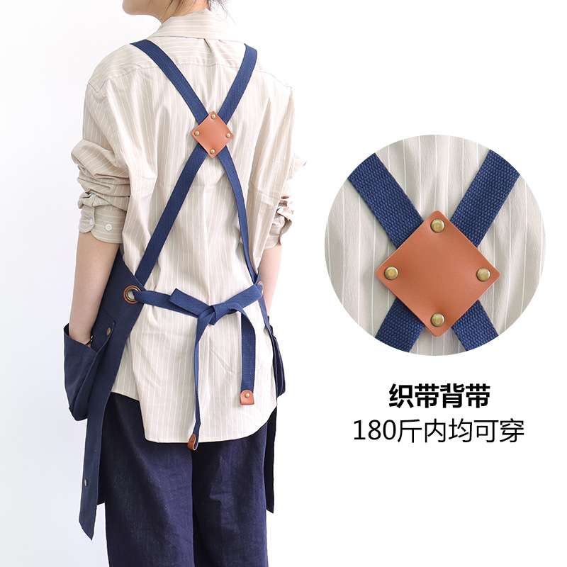 跨境印字围裙厨师餐饮厨房帆布奶茶店亚马逊咖啡厅服务员工作围裙
