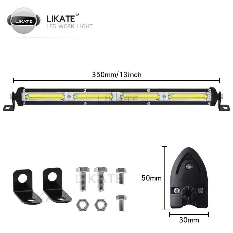 LKT 汽车LED工作灯13寸小单排 COB 36W 12-24V越野车改装顶灯射灯
