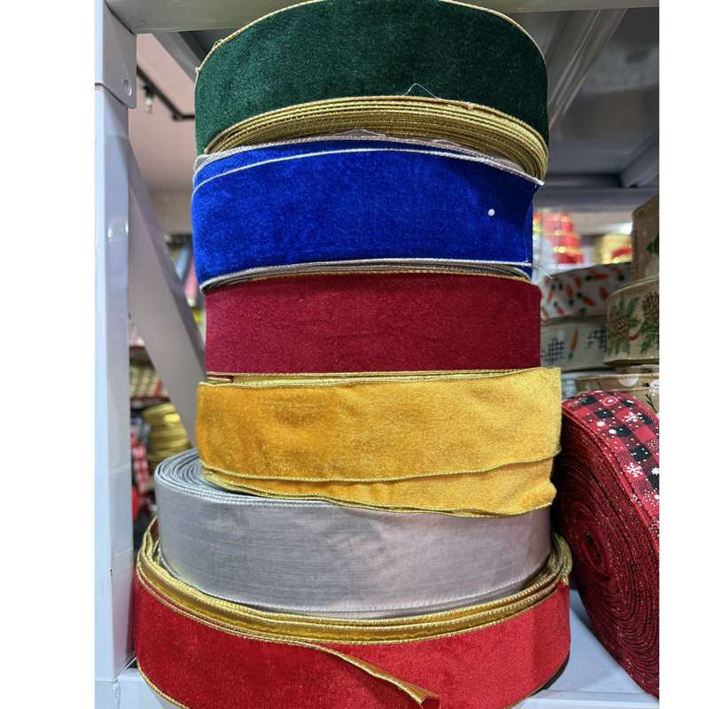圣诞节装饰品跨境新品蝴蝶结丝绒织带圣诞树节日绒布多尺寸多色