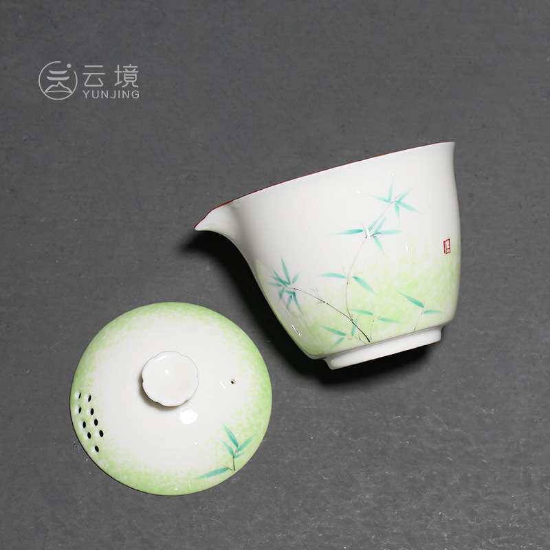 纯手绘竹子手抓壶 陶瓷釉下彩单个过滤泡茶器家用茶壶茶碗