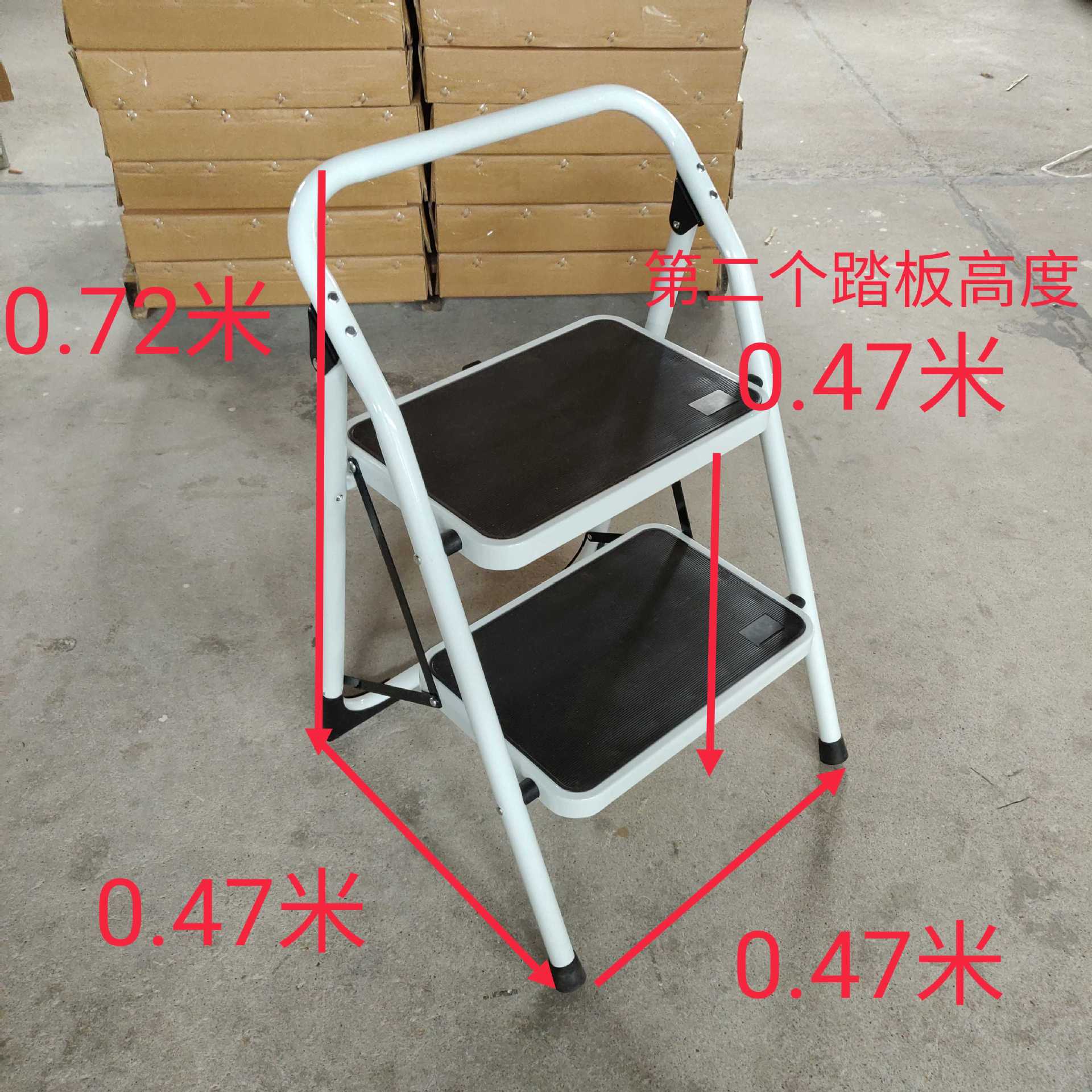 厨房用梯凳子梯椅二步梯凳家用折叠梯钢管铁梯子大踏板两台阶单侧