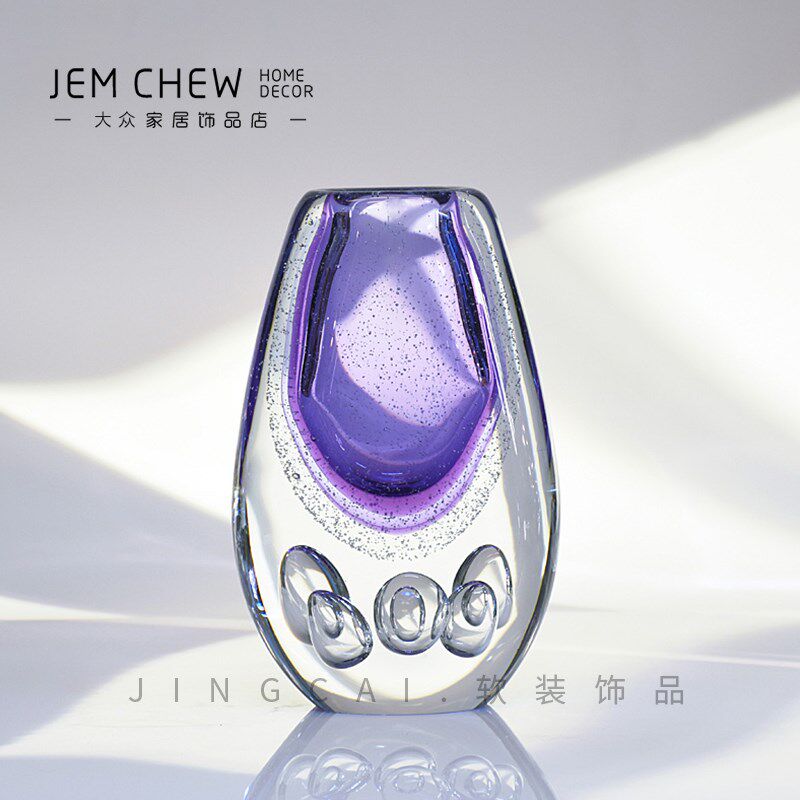 高端大气紫色琉璃水晶花瓶艺术创意花器样板间售楼酒店会议室摆件