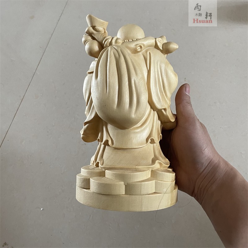木雕元宝布袋弥勒佛像摆件实木雕刻笑佛家居客厅电视柜招财装饰品