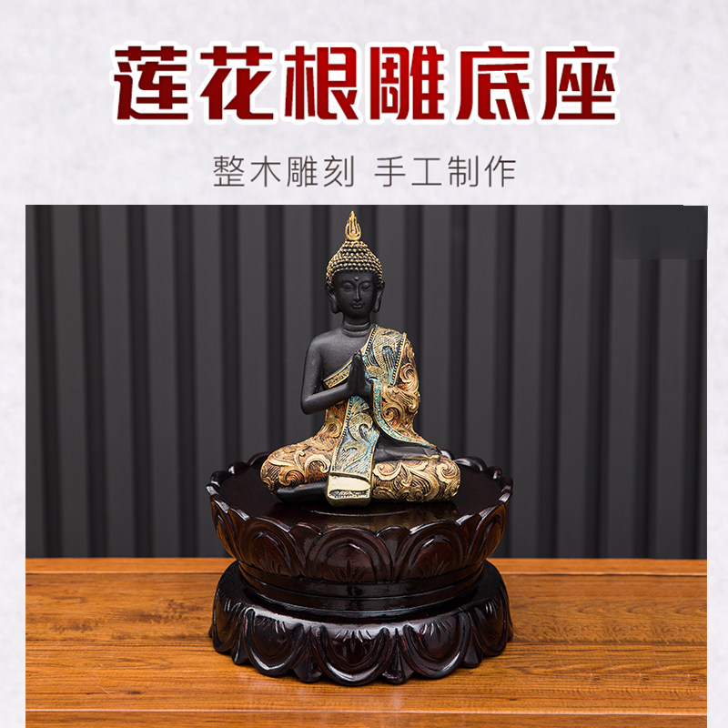 实木质石头花盆景摆件托架观赏石佛像木座奇石花瓶莲花底座可挖槽
