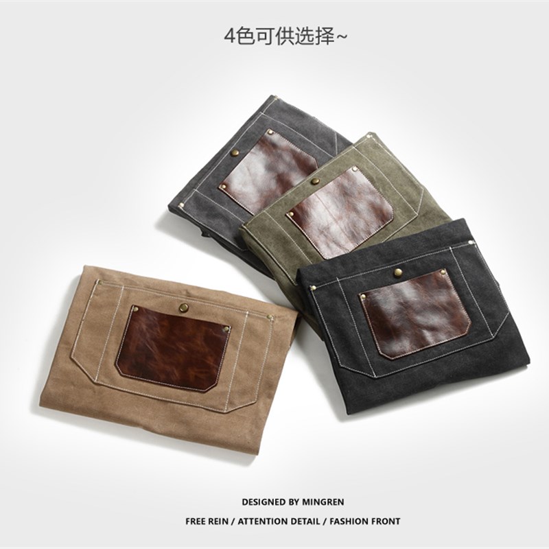 高档咖啡餐厅奶茶理发服务员工作服男手工匠人双肩水洗帆布围裙2