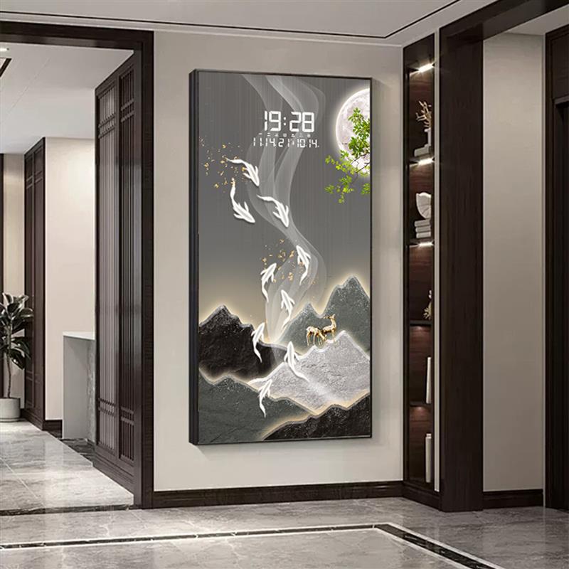定制数显时钟电表箱装饰画 大尺寸竖版玄关遮挡万年历LED钟表挂画