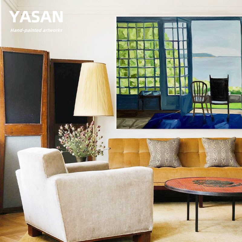 YASAN 海边风景手绘油画客厅沙发背景墙挂画小众艺术设计师装饰画
