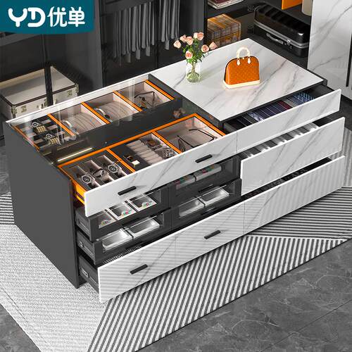 轻奢衣帽间岛台柜斗柜收纳柜珠宝首饰展示柜储物岩板中岛台K4
