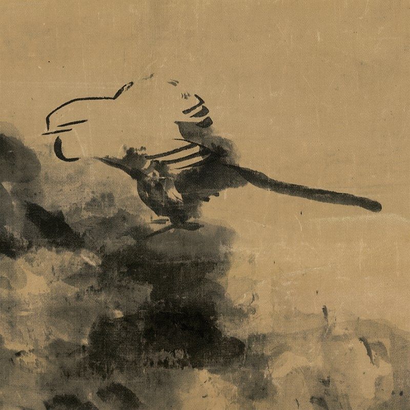 八大山人荷花双禽图 仿古水墨国画立轴 宣纸未装裱