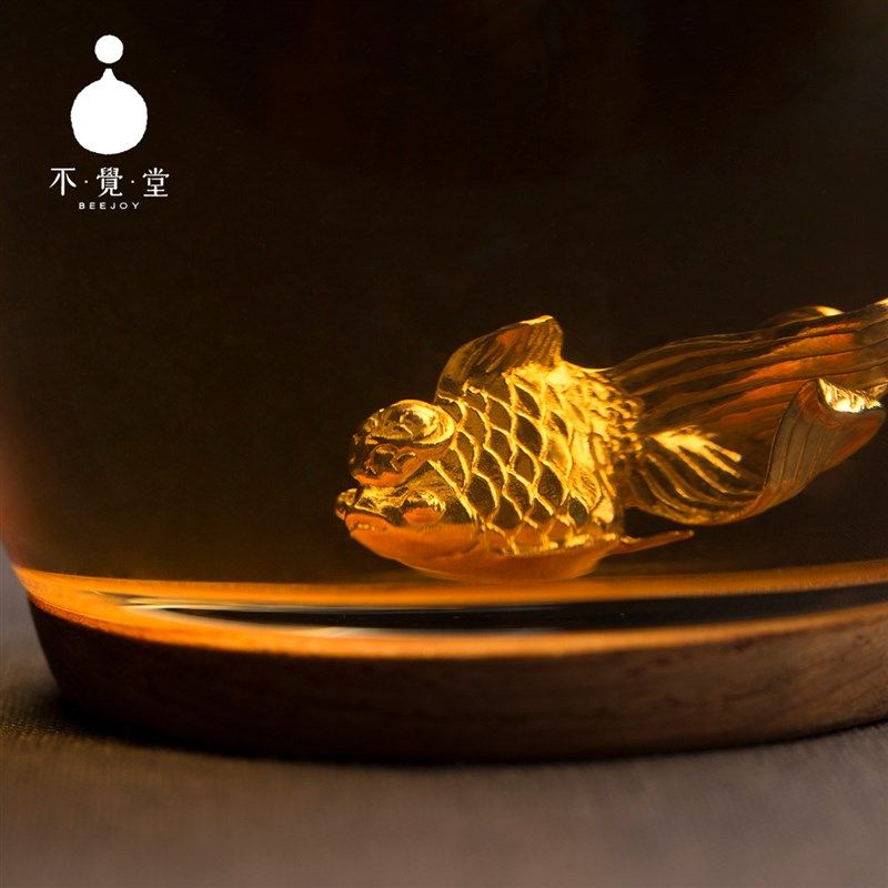 不觉堂创意墨者公杯凝鱼莲花公道杯分茶器手工高硼硅玻璃银饰茶具