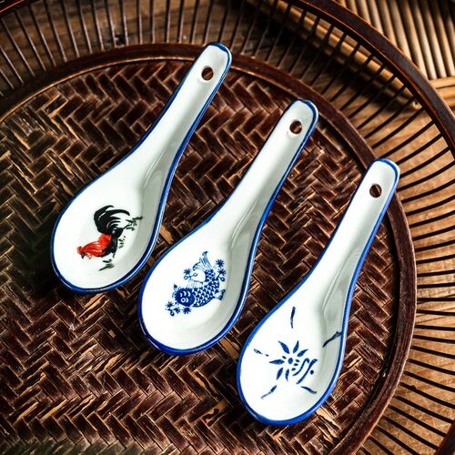 汤匙家用吃饭饭勺调羹陶瓷勺子汤勺短柄勺小勺甜品勺喝汤勺舀粥勺