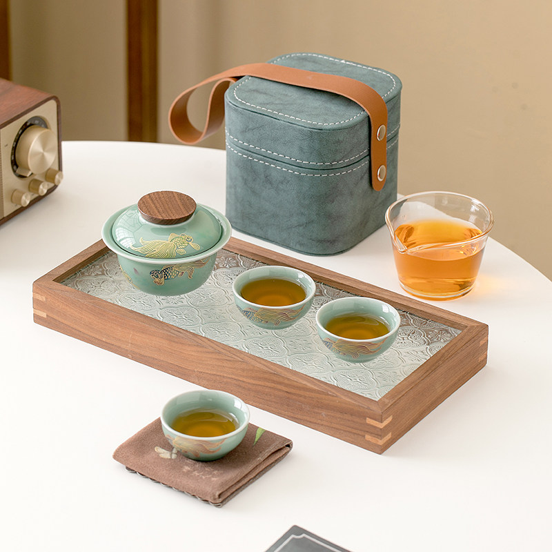 户外功夫旅行茶具陶瓷快客杯小套装出差旅游露营便携包式盖碗茶杯