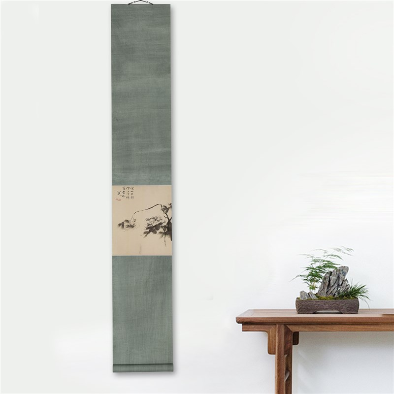 虫二书画 新中式古典禅意卷轴画 日式茶室喷绘挂画 留白装裱定制