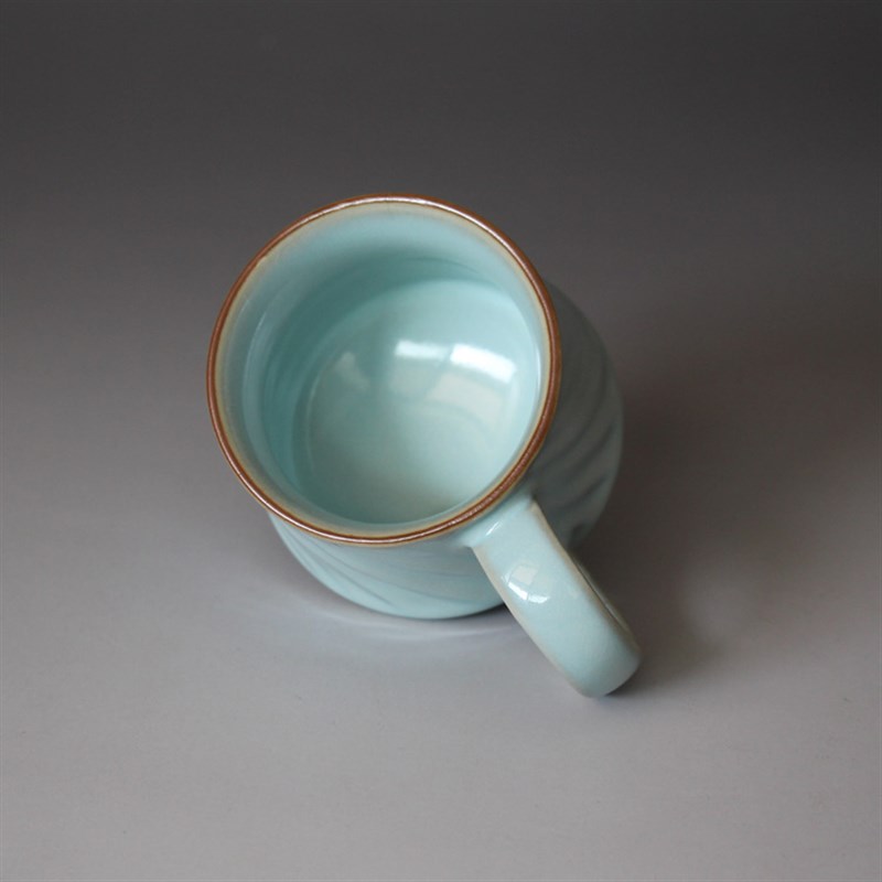 原产地寻天青汝窑汝瓷茶具茶杯带把咖啡杯开片可养玛瑙釉