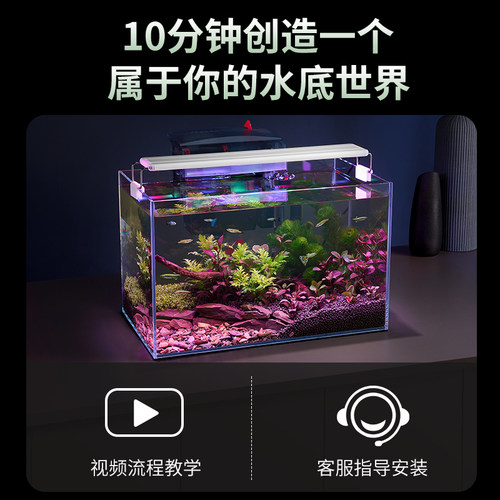 鱼乐多鱼缸造景全套超白玻璃客厅小型桌面免换水生态草缸迷你鱼缸