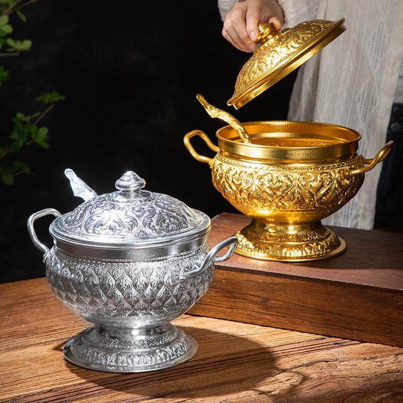 泰国餐厅特色餐具汤锅甜品奶茶米饭锅泰式风格厨具冬阴功锅具锡锅