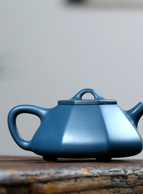 精品原矿天青泥名家手工紫砂壶八方石瓢泡茶壶200cc中式国工刻字