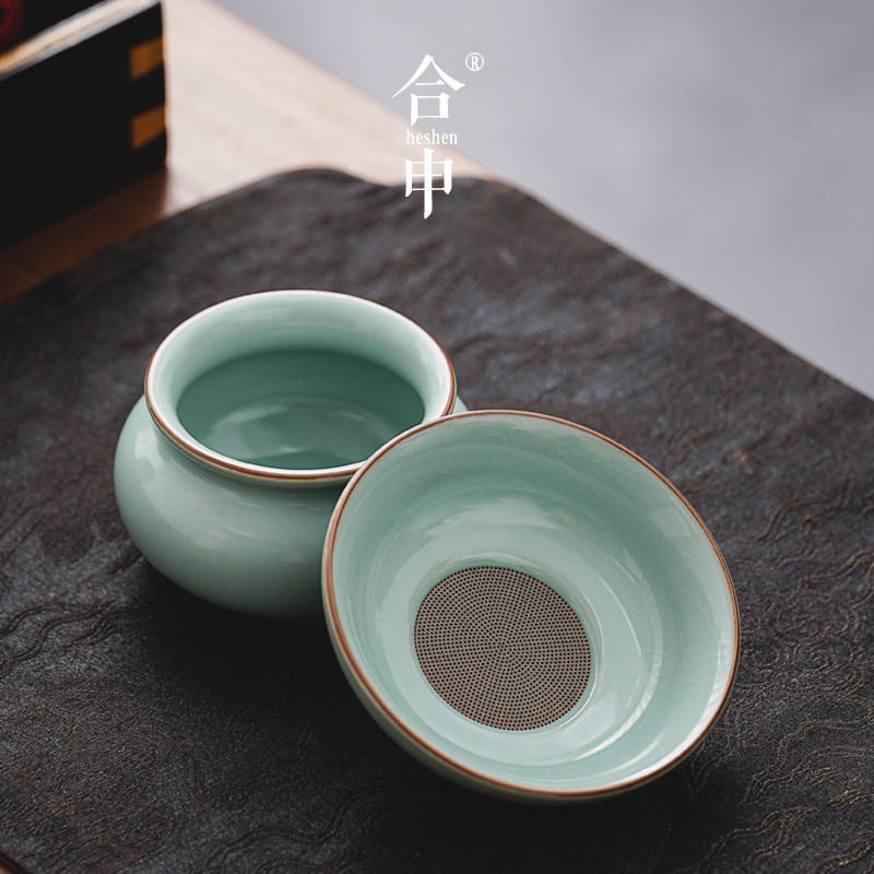 天青汝窑茶漏茶滤公道杯开片冰裂釉陶瓷一体分茶器过滤网茶具配件