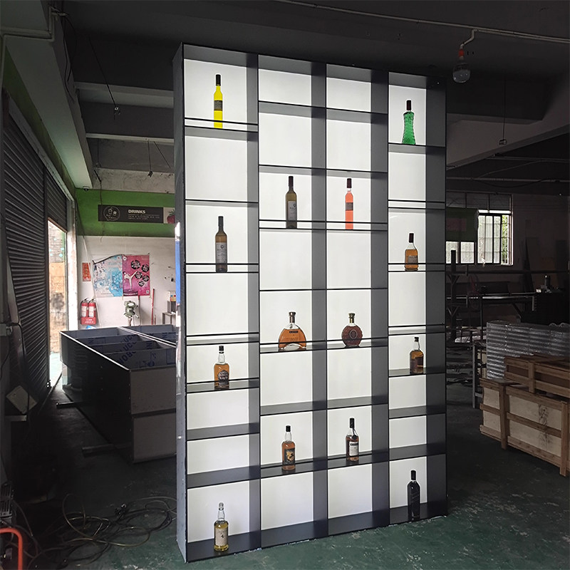 压克力发光背板不锈钢金属展示柜酒柜酒格红酒架钢板柜橱柜置物架