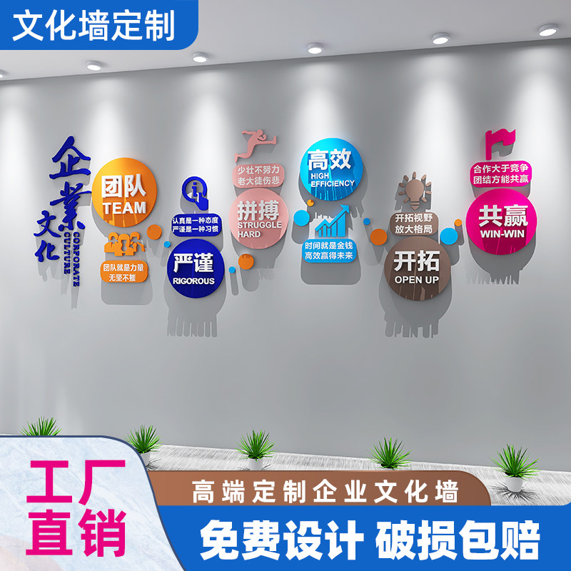 企业文化墙贴 3D立体墙面装饰 北欧风格办公室团队标语贴纸