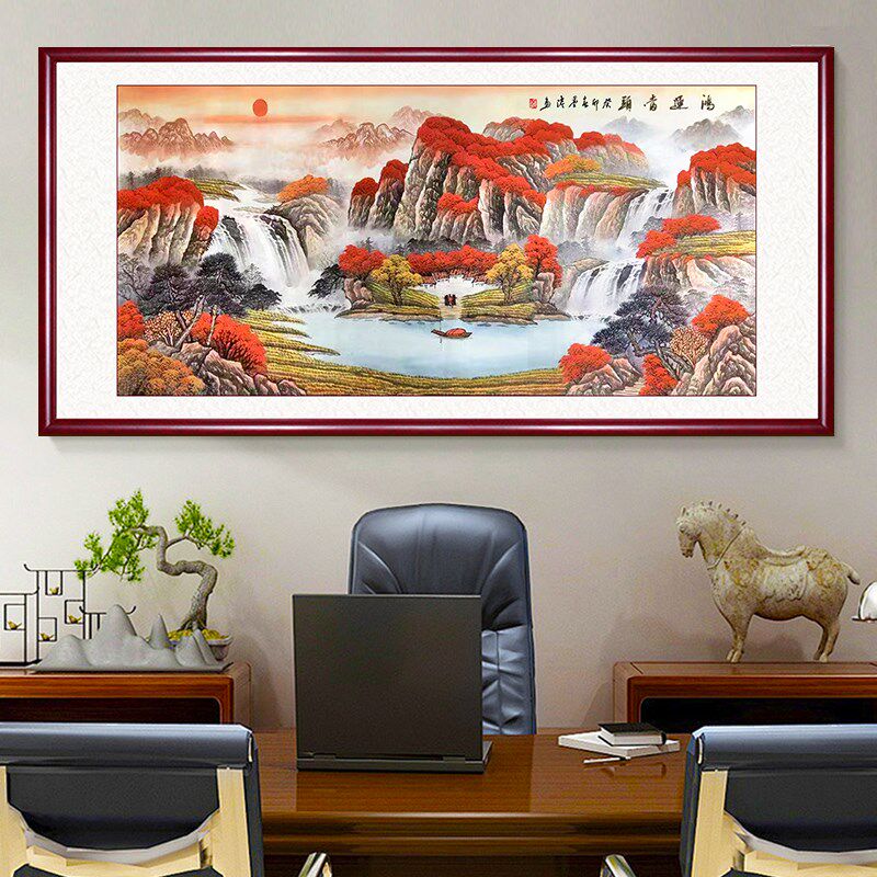 纯手绘鸿运当头国画山水画客厅装饰画聚宝盆字画办公室挂画靠山图