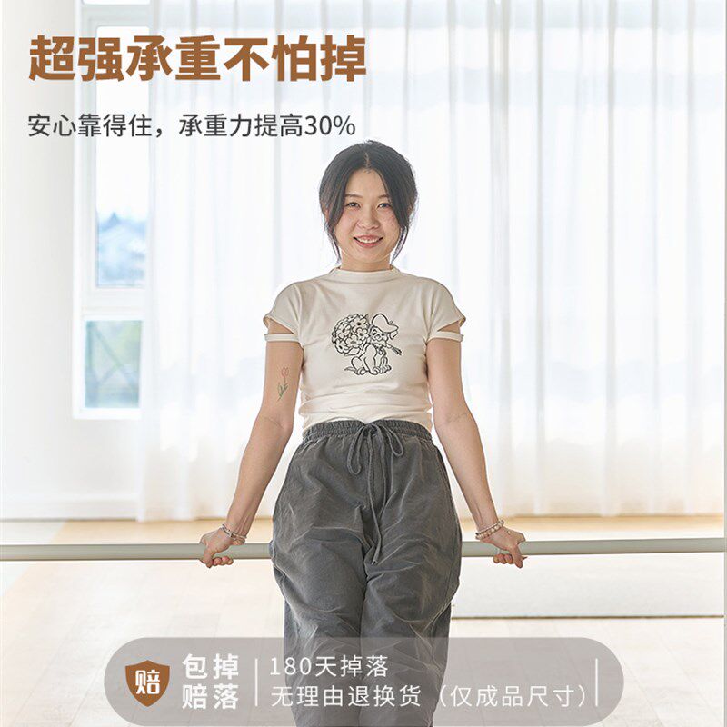 免打孔纱帘透光不透人安装窗帘伸缩杆一整套飘窗卧室阳台窗纱白沙