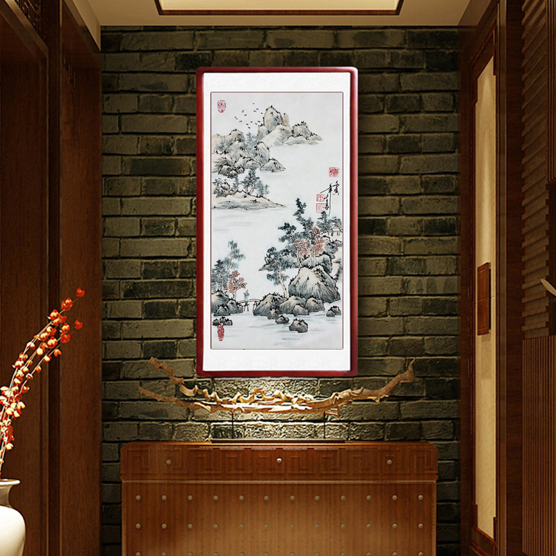 国画山水手绘客厅装饰画玄关走廊挂画卧室餐厅壁画水墨书画卷轴画