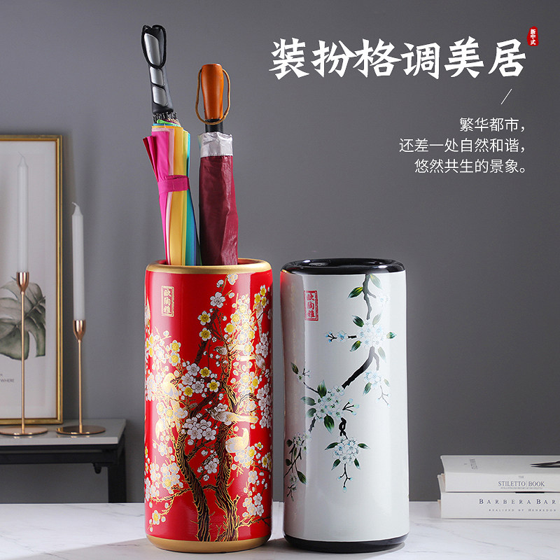 美式陶瓷落地花桶干花插花收纳桶客厅轻奢复古装饰花插花瓶摆件