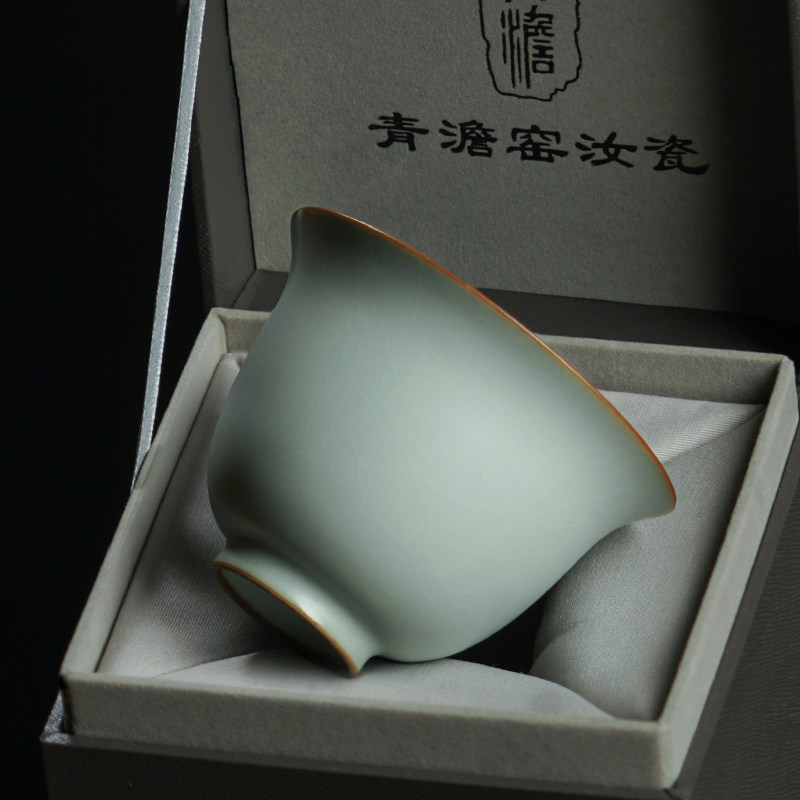 汝窑主人杯单杯手工茶碗大号景德镇品茗杯陶瓷茶杯开片可养冰裂釉