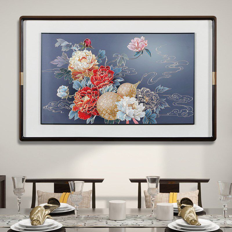 手工铜板牡丹葫芦图高档餐厅墙壁装饰画客厅玄关新中式铜雕挂画