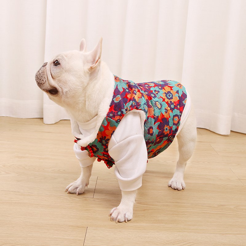 冬款法斗衣服巴哥犬斗牛犬胖狗马甲加绒过年喜庆拜年外套唐装年服