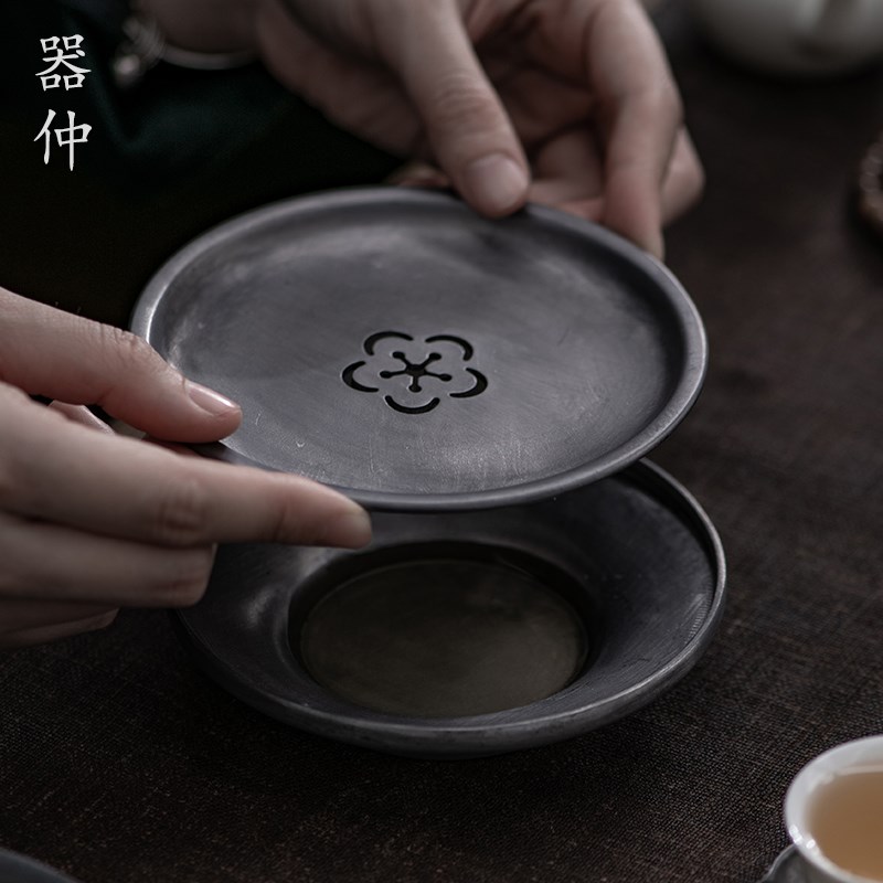 德化手工复古锡壶承 潮州老式金属茶盘 麋鹿造型家用中式茶具配件