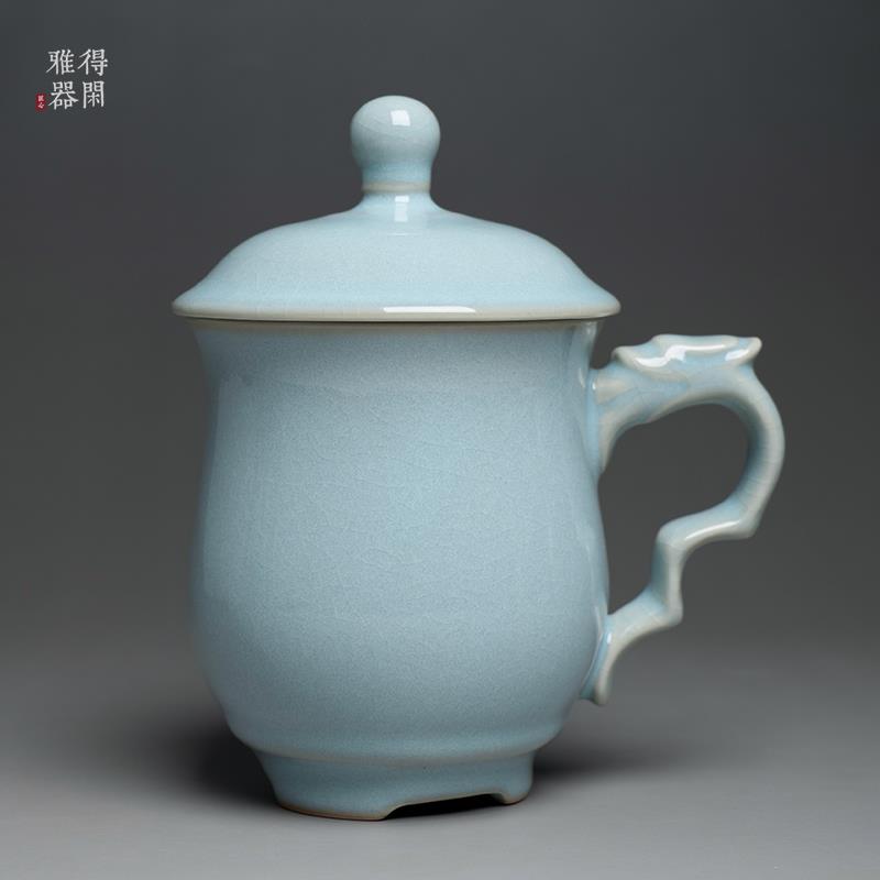 汝窑会议龙鼎杯汝瓷办公杯带盖茶杯水杯礼品纪念品定制公司LOGO款